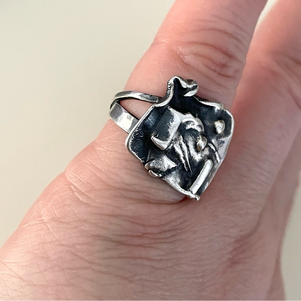 Vintage silver (unmarked sterling?) Brutalist abstract ring sz 6 - Picture 4 of 14